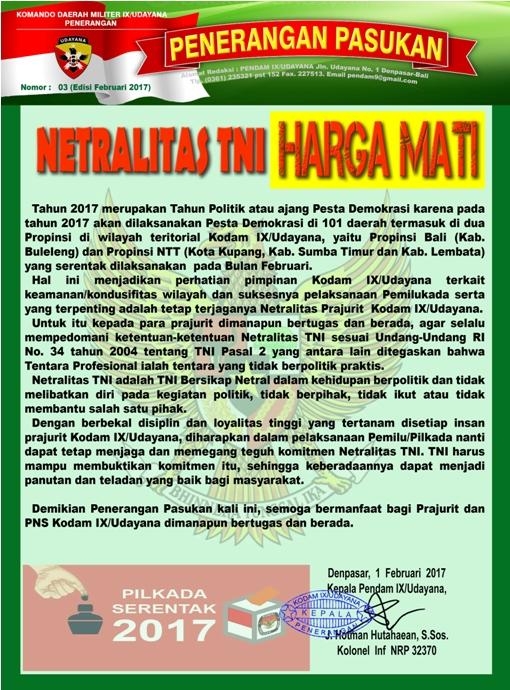 Netralitas TNI Harga Mati